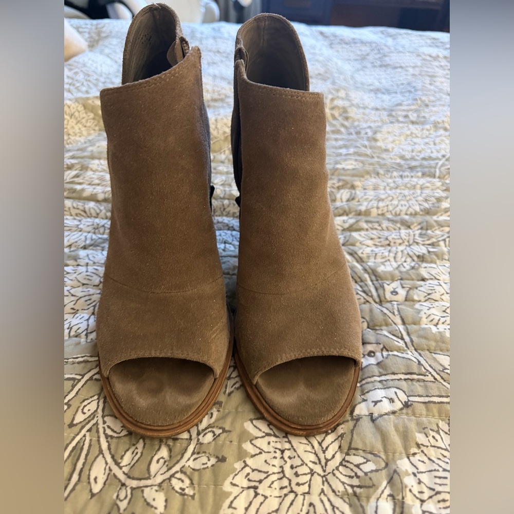 Vince Camuto Brown Suede Peep-Toe Booties